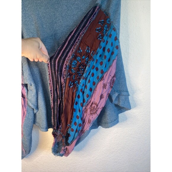 We The Free Sweater Boho thermal Paisley patchwork Drop Shoulder M hippie - Picture 4 of 10